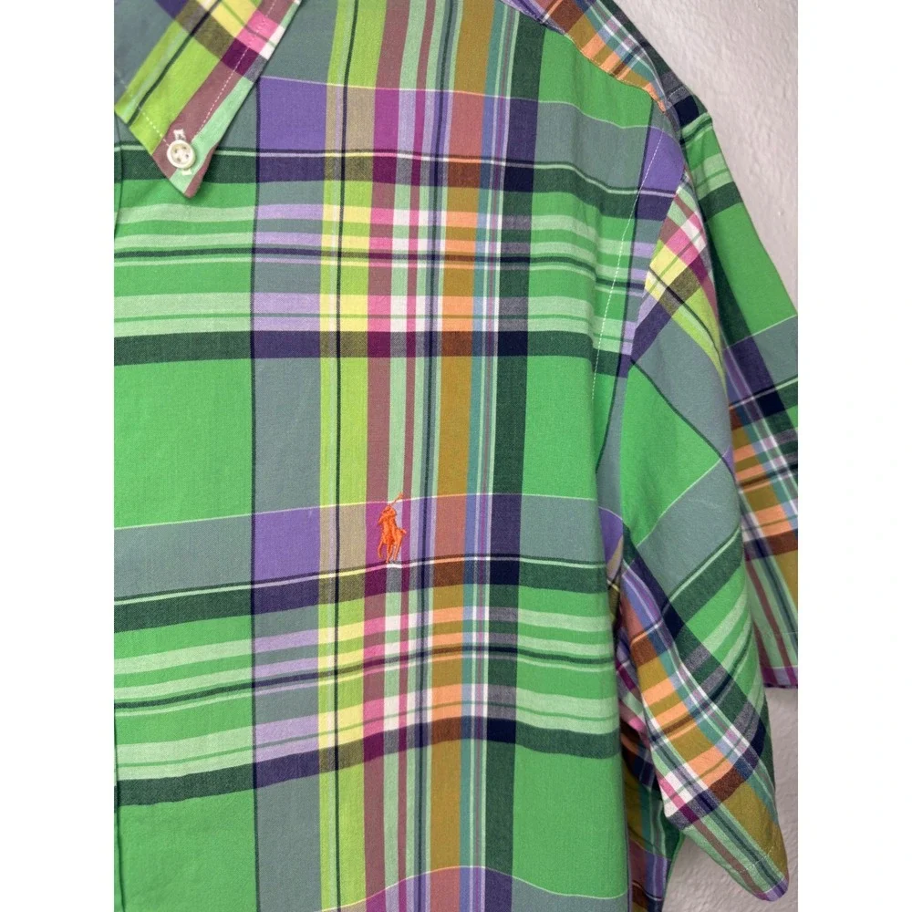 Ralph Lauren Men's XL Button Down Shirt Custom Fit Plaid Short Sleeve